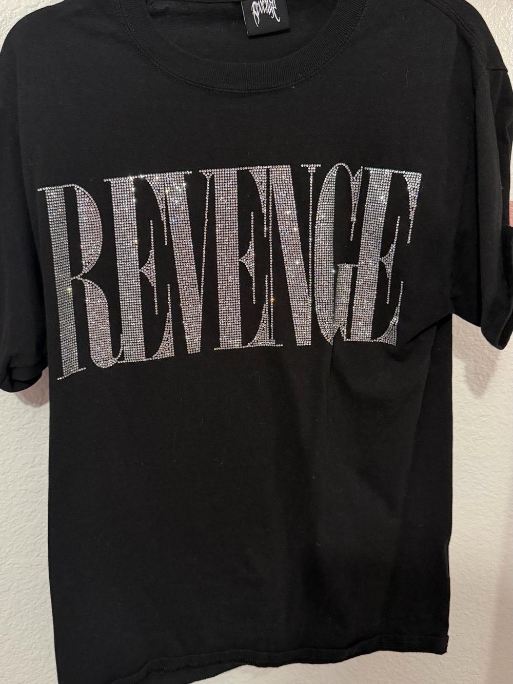 Revenge Clothing Black Tee with Silver Rhinestone Logo